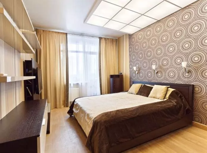 Fons de pantalla combinat al dormitori (79 fotos): característiques de combinació a l'interior del fons de pantalla de dos tipus, exemples de disseny d'habitacions amb fons de pantalla-companys 9860_4