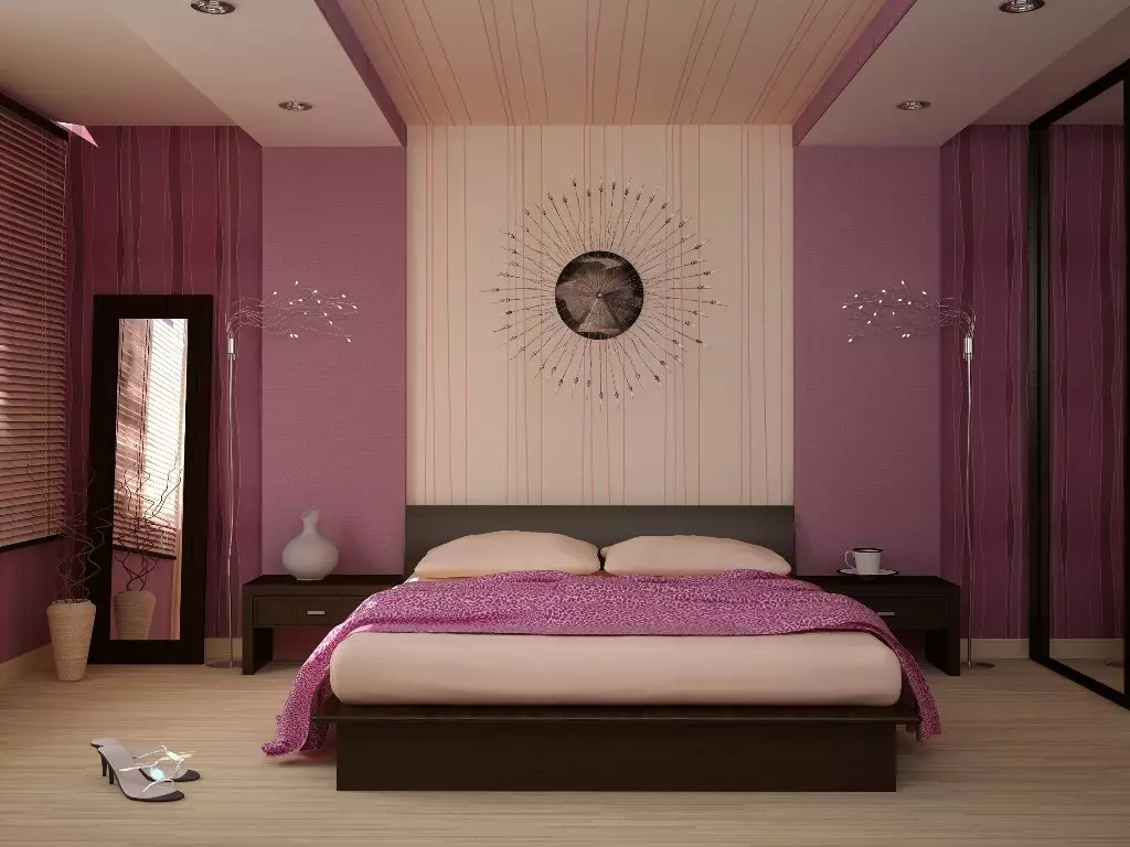 Kombinerade tapeter i sovrummet (79 bilder): funktioner i kombination i det inre av tapeten av två typer, exempel på rumsdesign med tapeter-följeslagare 9860_58