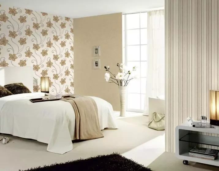 Hình nền kết hợp trong phòng ngủ (79 ảnh): Các tính năng kết hợp trong nội thất của hình nền hai loại, ví dụ về thiết kế phòng với những người bạn đồng hành 9860_71