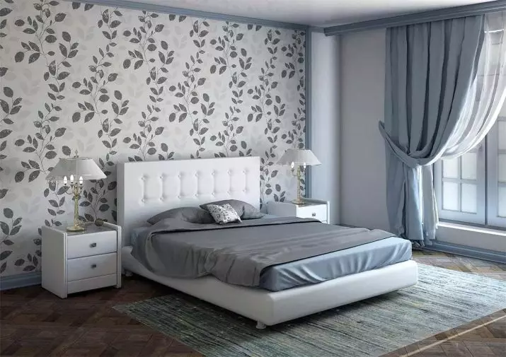 Fons de pantalla combinat al dormitori (79 fotos): característiques de combinació a l'interior del fons de pantalla de dos tipus, exemples de disseny d'habitacions amb fons de pantalla-companys 9860_76