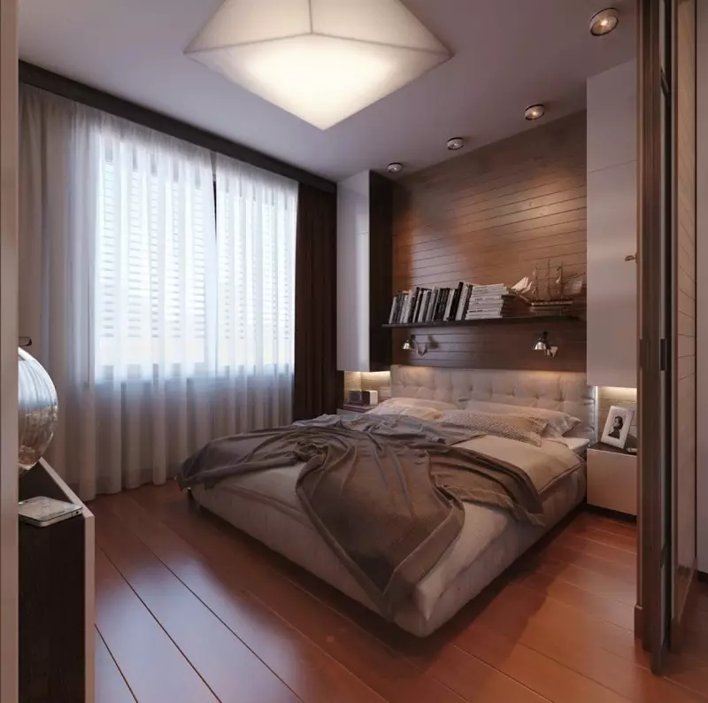 Спална соба дизајн 13 квадратни метри. M (75 фотографии): Внатрешноста на спалната соба дневна соба во модерен стил, нацрт соба со соблекувална и балкон 9874_20