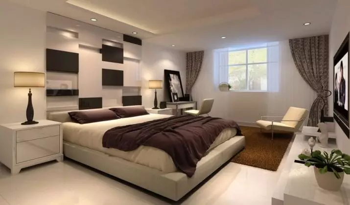 Guļamistabas dizains 14 kvadrātmetri. M (87 fotogrāfijas): taisnstūra telpas interjers un izkārtojums, guļamistabas dzīvojamā istaba modernā stilā, mēbeļu izkārtojumā un telpā zonēšana 9875_14