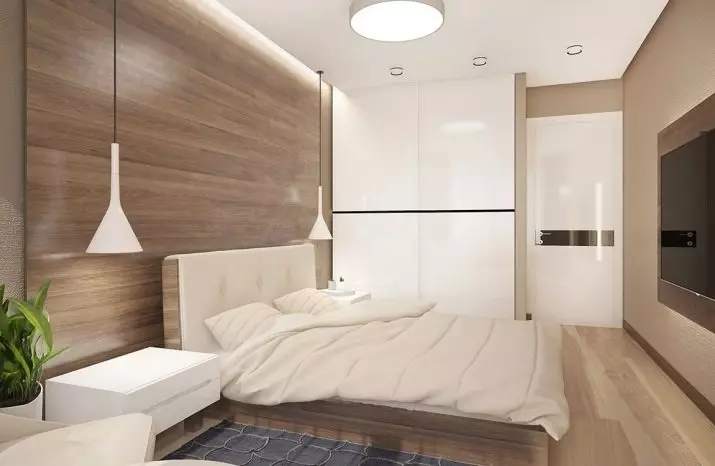 Sovrum design 14 kvadratmeter. M (87 foton): Inredning och layout av ett rektangulärt rum, en design av ett sovrum vardagsrum i modern stil, möbel arrangemang och zonering av rymden 9875_20