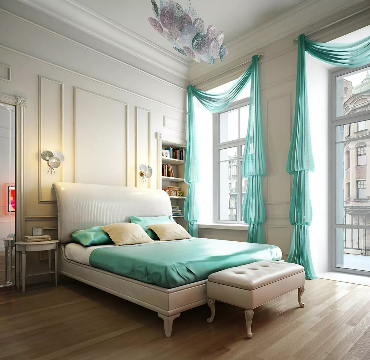 卧室设计14平方米。 M（87张）：内部和矩形的房间的布置，一间卧室客厅现代风格，家具布置的设计和空间分区 9875_62