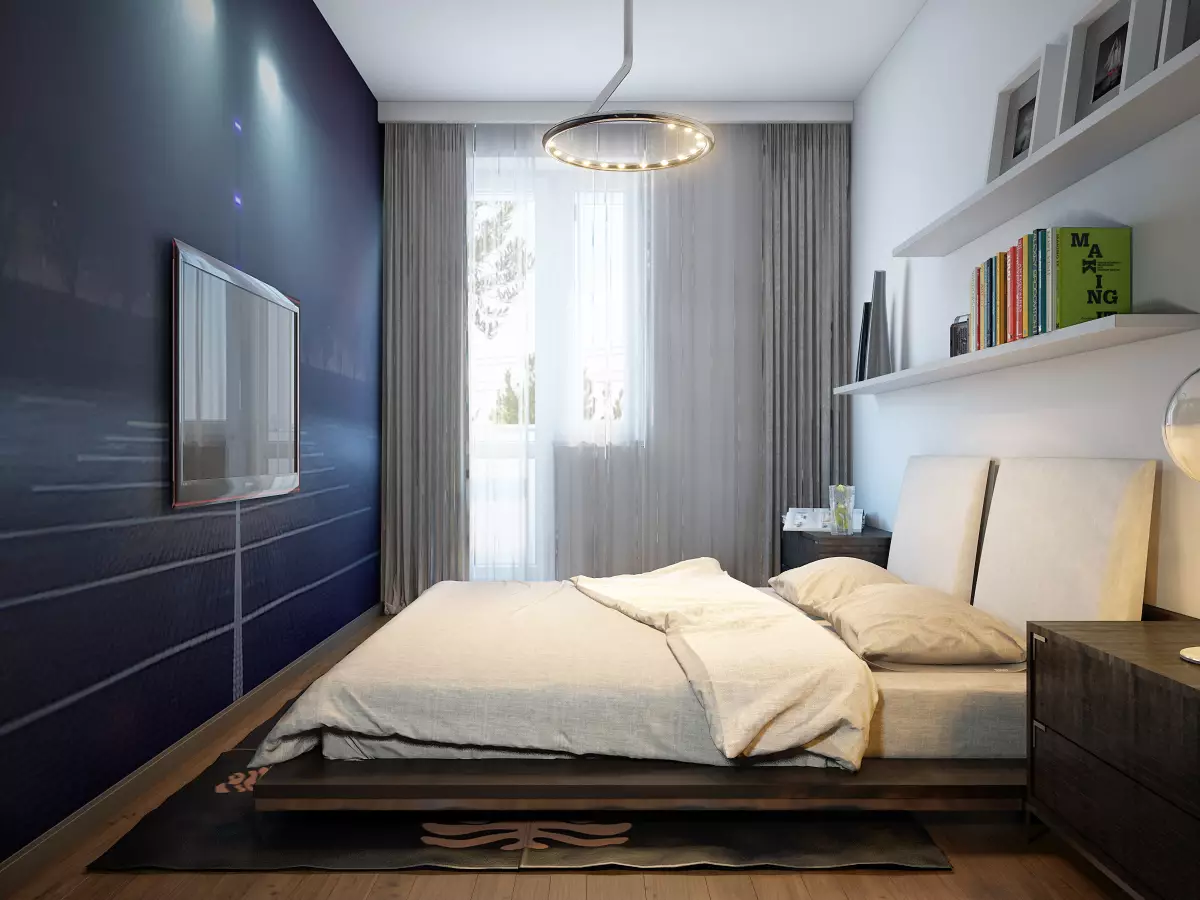 طراحی اتاق خواب 14 متر مربع. متر (87 عکس): داخلی و طرح یک اتاق مستطیلی، طراحی یک اتاق نشیمن اتاق خواب در سبک مدرن، ترتیب مبلمان و منطقه بندی فضا 9875_7
