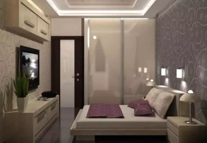 Спалня дизайн 14 квадратни метра. M (87 снимки): интериор и оформление на правоъгълна стая, дизайн на спалня дневна в модерен стил, аранжимент мебели и зониране на пространството 9875_86