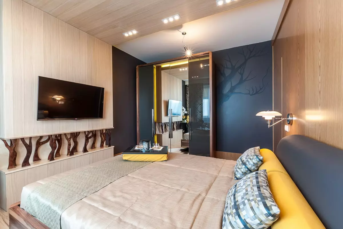 卧室设计14平方米。 M（87张）：内部和矩形的房间的布置，一间卧室客厅现代风格，家具布置的设计和空间分区 9875_9
