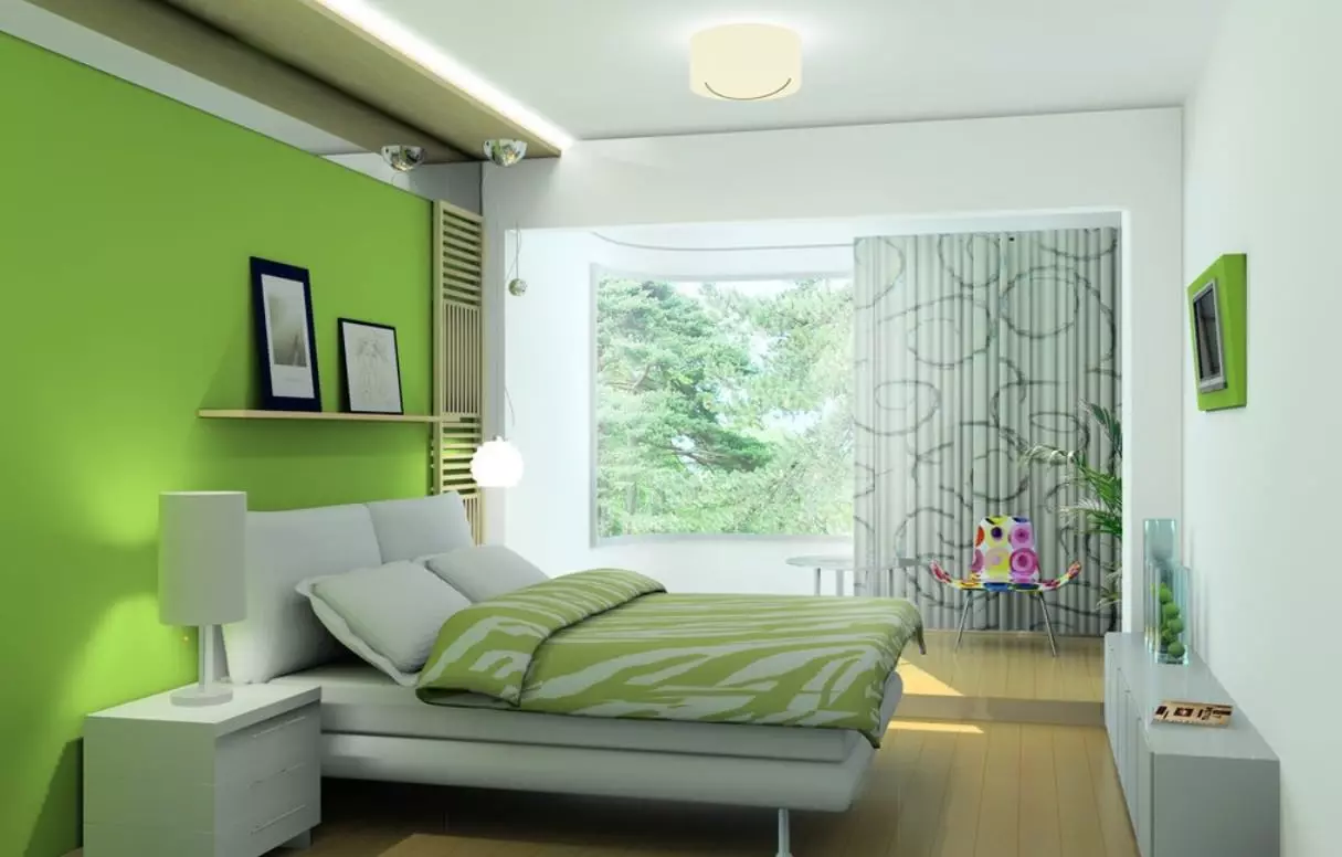 Kamar Tidur dalam Nada Hijau (79 foto): Wallpaper Gelap dalam Desain Interior. Tirai dan seprai apa yang cocok untuk ruang salad? Bagaimana dinding zamrud dikombinasikan dengan nuansa putih dan krem? 9876_7