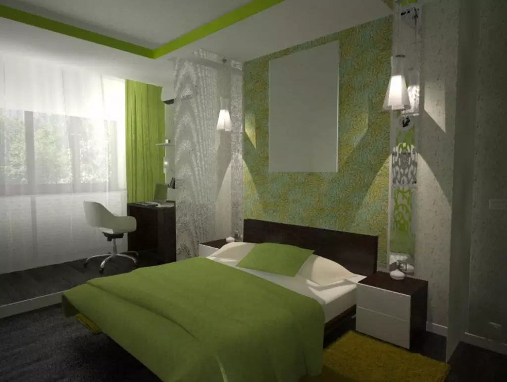 Kamar Tidur dalam Nada Hijau (79 foto): Wallpaper Gelap dalam Desain Interior. Tirai dan seprai apa yang cocok untuk ruang salad? Bagaimana dinding zamrud dikombinasikan dengan nuansa putih dan krem? 9876_73