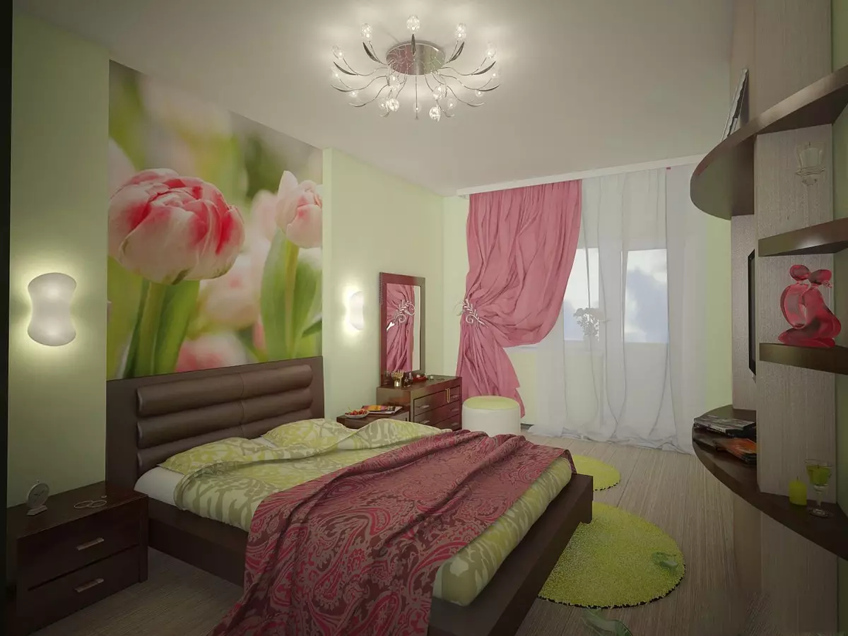 Спальня в зелено розовых тонах