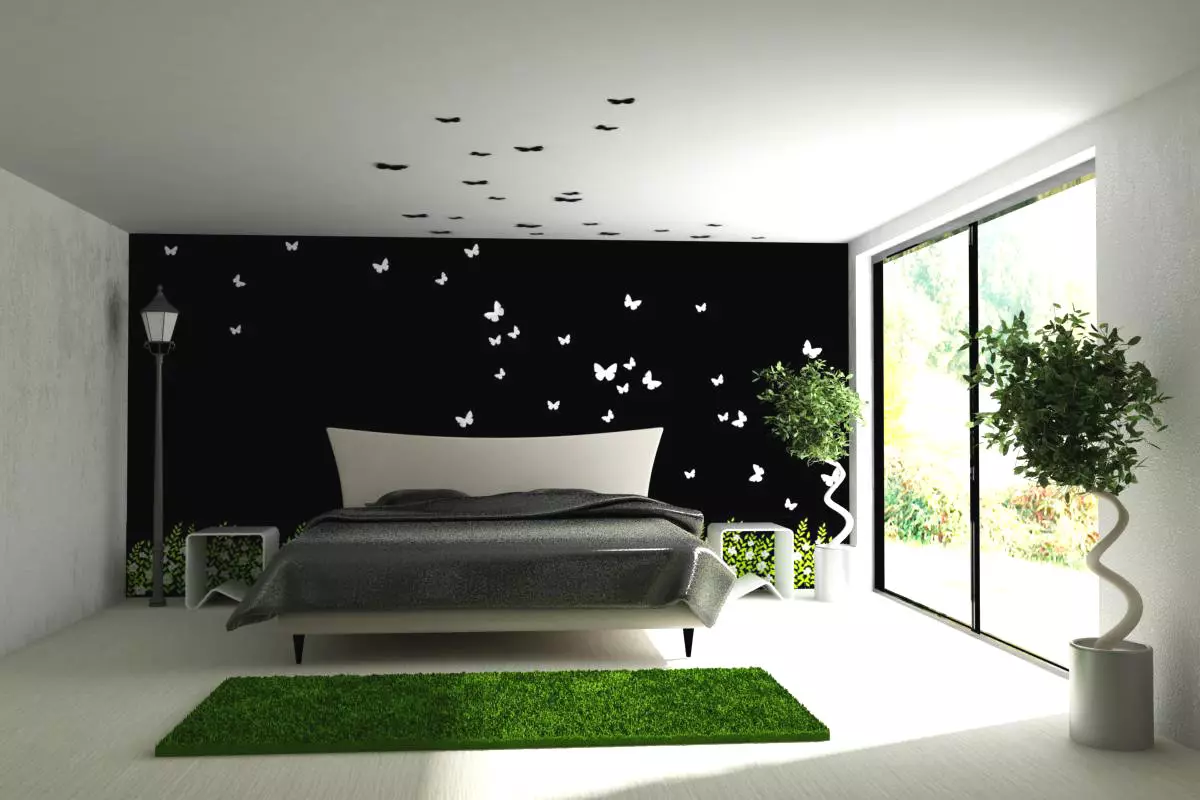 Svartvitt sovrum (76 bilder): Design och interiör stilar i svartvita toner. Vilken färg kan gardiner och bakgrundsbilder? 9878_14