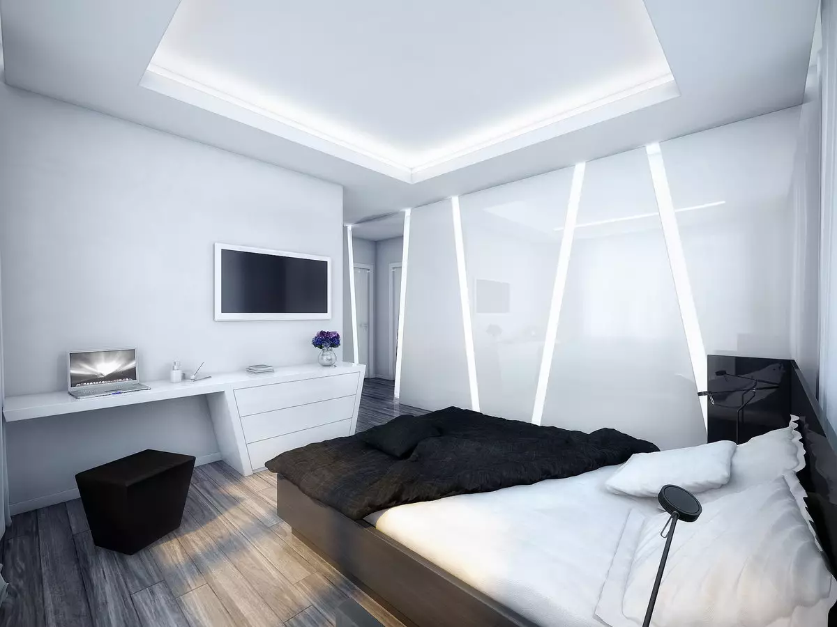 غرفة نوم أبيض وأسود (76 صورة / صور): تصميم وتصميم داخلي بألوان أبيض وأسود. ما لون الستائر والخلفيات؟ 9878_42