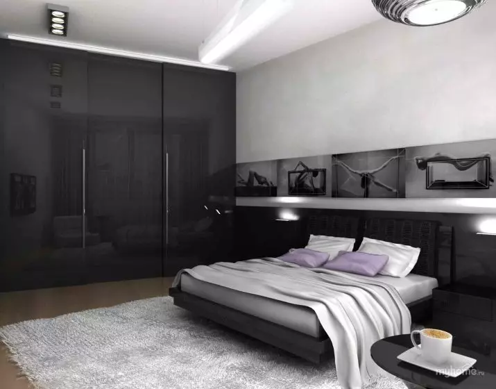 Svartvitt sovrum (76 bilder): Design och interiör stilar i svartvita toner. Vilken färg kan gardiner och bakgrundsbilder? 9878_56