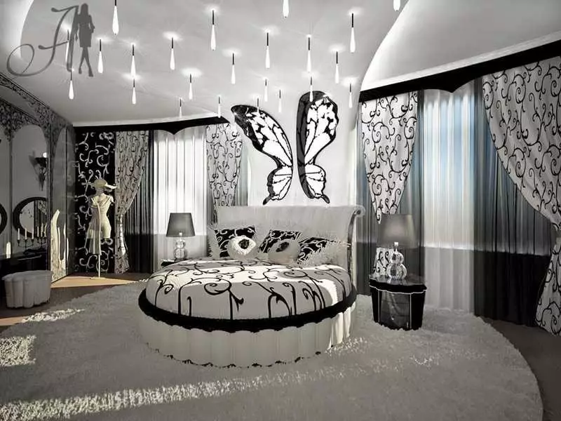 Czarno-biała sypialnia (76 zdjęć): style projektowe i wewnętrzne w odcieniach czarno-białych. Jaki kolor może zasłony i tapety? 9878_67