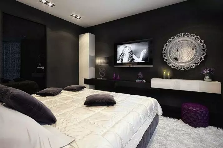 Črna in bela spalnica (76 fotografij): oblikovanje in notranjost stilov v črnih in belih tonih. Kakšne barve lahko zavese in ozadja? 9878_76