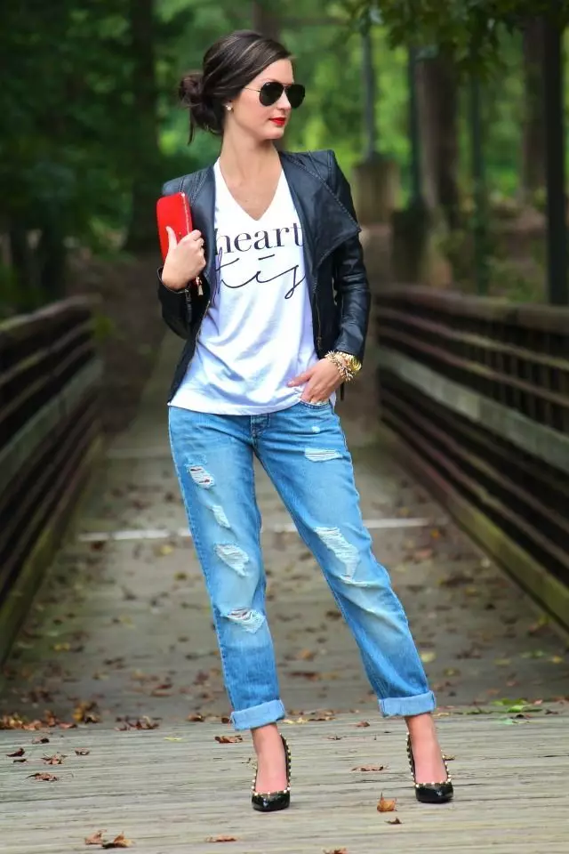 Denim Trousers Kvinna (80 bilder): Mode Jeans byxor, kvinnlig indigo stil, elegant denim kostym med byxor, med vad bär 987_26