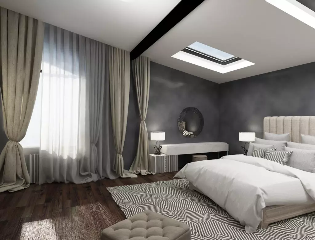 Спальня в сірих тонах (89 фото): шпалери на стінах в дизайні інтер'єру, спальня сіро-білого, синьо-сірого і світло-сірого відтінків. З якими квітами поєднується сірий? 9880_12