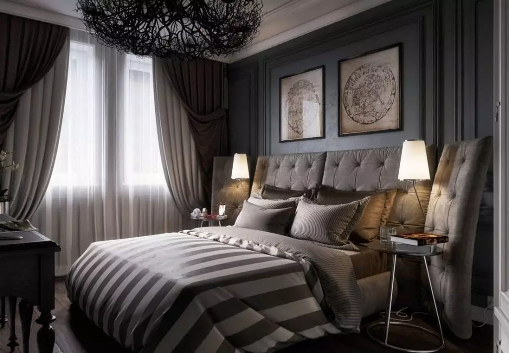 Спальня в сірих тонах (89 фото): шпалери на стінах в дизайні інтер'єру, спальня сіро-білого, синьо-сірого і світло-сірого відтінків. З якими квітами поєднується сірий? 9880_22