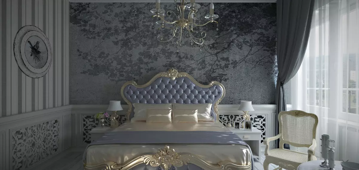 Спальня в сірих тонах (89 фото): шпалери на стінах в дизайні інтер'єру, спальня сіро-білого, синьо-сірого і світло-сірого відтінків. З якими квітами поєднується сірий? 9880_23