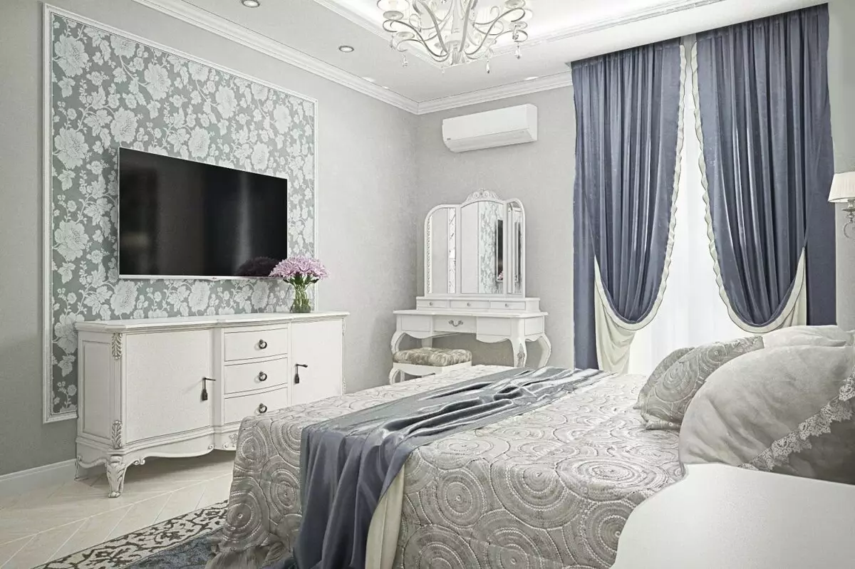 Спальня в сірих тонах (89 фото): шпалери на стінах в дизайні інтер'єру, спальня сіро-білого, синьо-сірого і світло-сірого відтінків. З якими квітами поєднується сірий? 9880_24