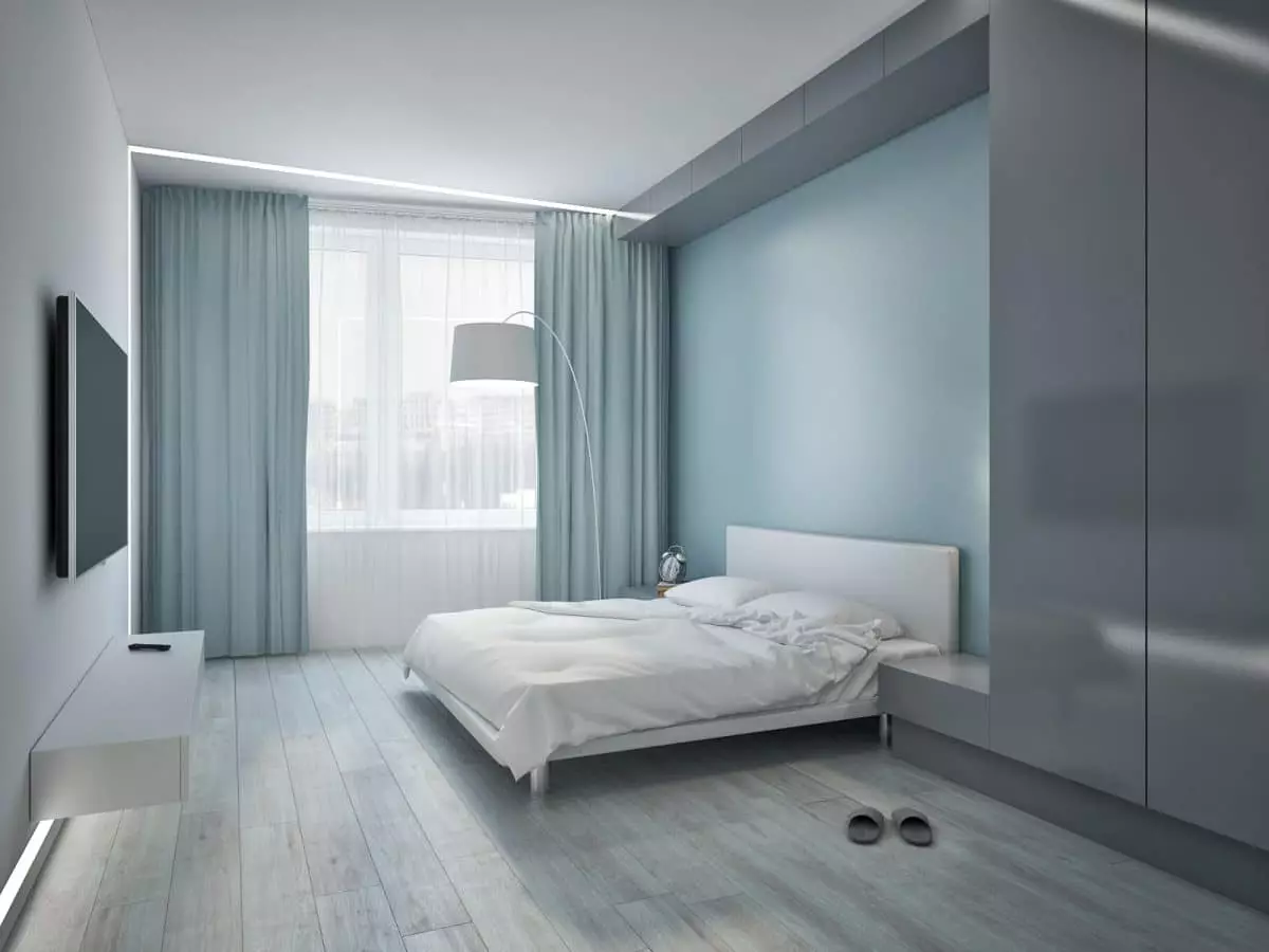 Спальня в сірих тонах (89 фото): шпалери на стінах в дизайні інтер'єру, спальня сіро-білого, синьо-сірого і світло-сірого відтінків. З якими квітами поєднується сірий? 9880_25