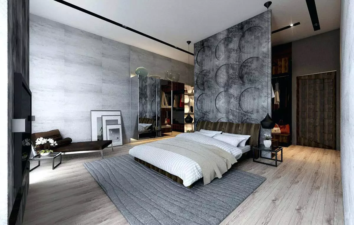 Спальня в сірих тонах (89 фото): шпалери на стінах в дизайні інтер'єру, спальня сіро-білого, синьо-сірого і світло-сірого відтінків. З якими квітами поєднується сірий? 9880_30