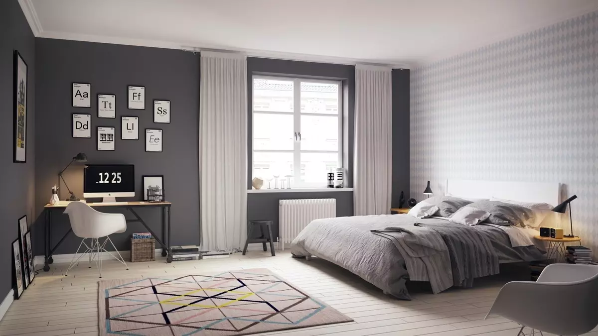 Спальня в сірих тонах (89 фото): шпалери на стінах в дизайні інтер'єру, спальня сіро-білого, синьо-сірого і світло-сірого відтінків. З якими квітами поєднується сірий? 9880_39