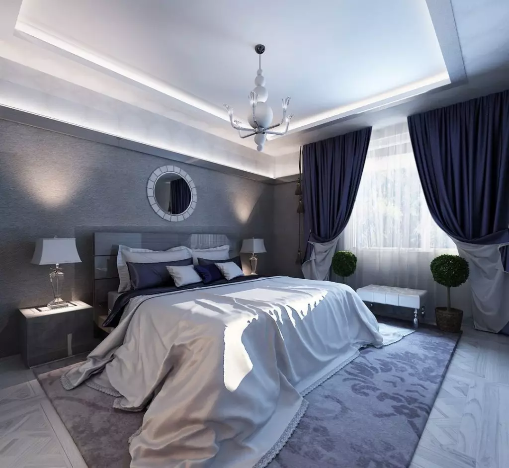 Спальня в сірих тонах (89 фото): шпалери на стінах в дизайні інтер'єру, спальня сіро-білого, синьо-сірого і світло-сірого відтінків. З якими квітами поєднується сірий? 9880_52