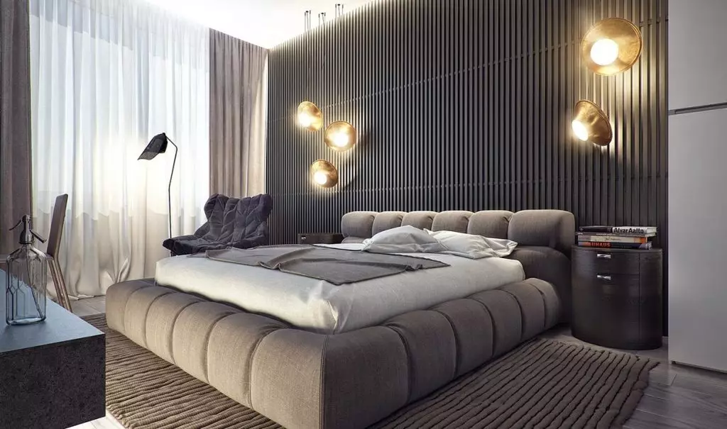 Спальня в сірих тонах (89 фото): шпалери на стінах в дизайні інтер'єру, спальня сіро-білого, синьо-сірого і світло-сірого відтінків. З якими квітами поєднується сірий? 9880_55