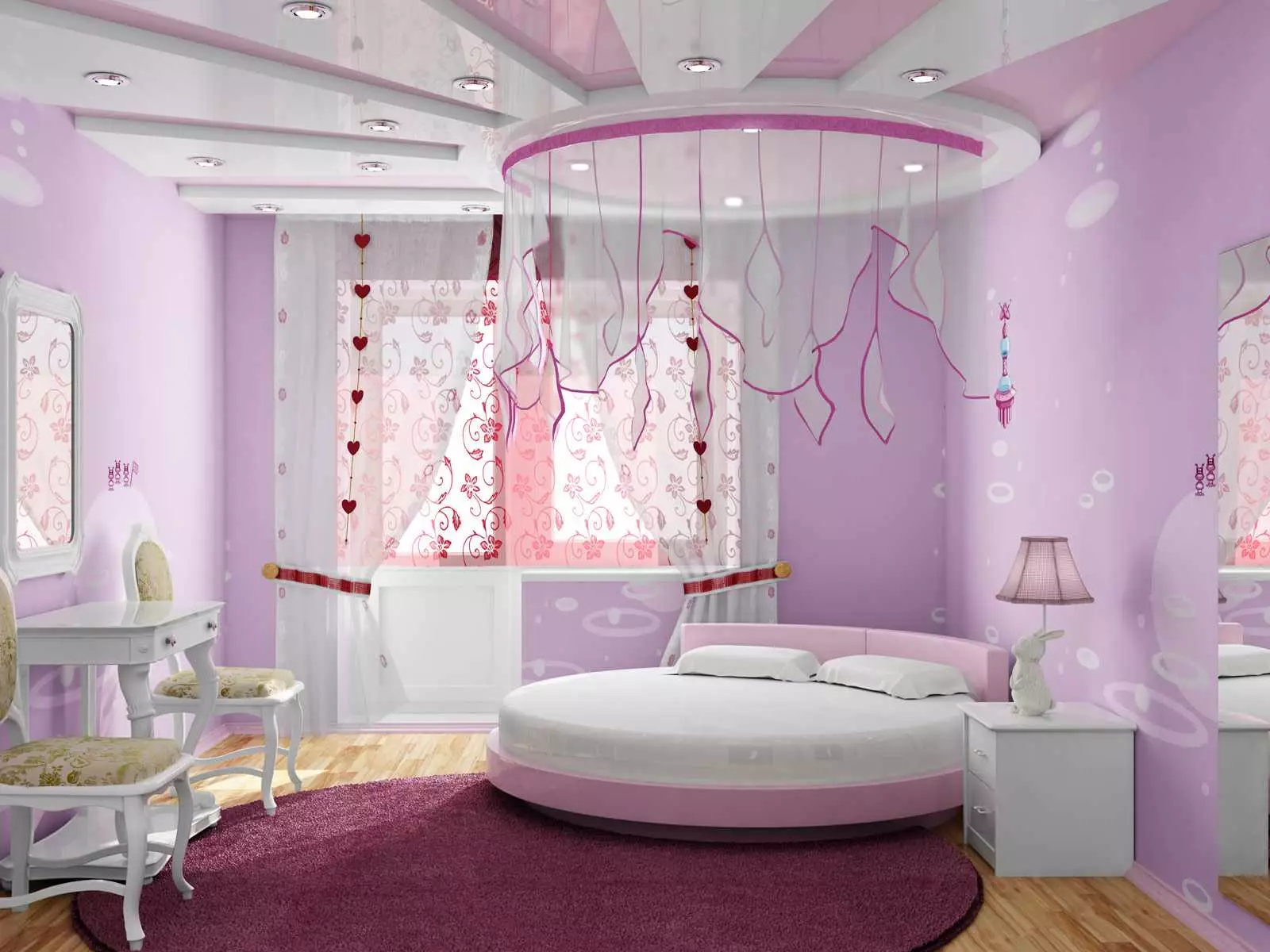 LILAC Dormitorio (95 fotos): Cales son os tons de fondo e cortinas para escoller? Ideas para deseño de interiores, combinación con lavanda e cores brancas. Que mobles se combinan con? 9881_19
