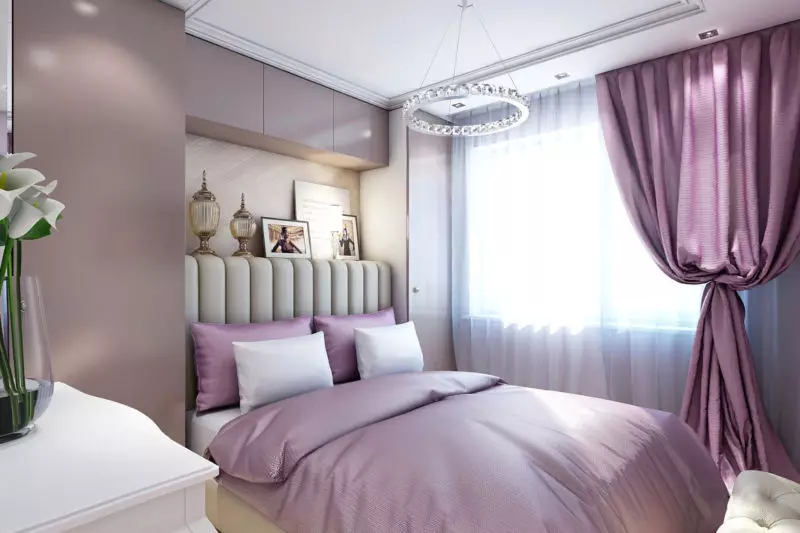 LILAC Dormitorio (95 fotos): Cales son os tons de fondo e cortinas para escoller? Ideas para deseño de interiores, combinación con lavanda e cores brancas. Que mobles se combinan con? 9881_22