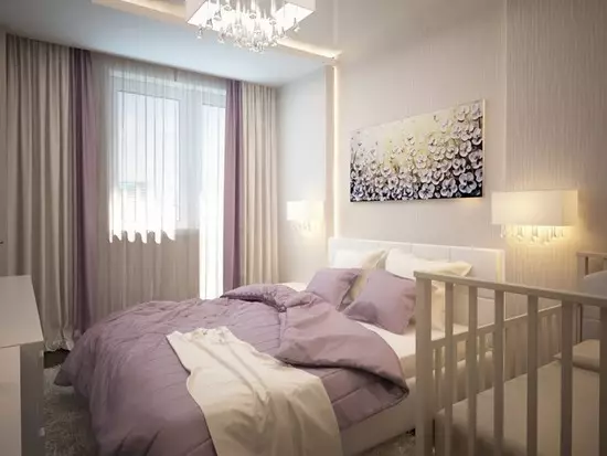 Lila-slaapkamer (95 foto's): Wat is die kleure van agtergrond en gordyne om te kies? Idees vir interieurontwerp, kombinasie met laventel en wit kleure. Watter meubels word gekombineer met? 9881_28