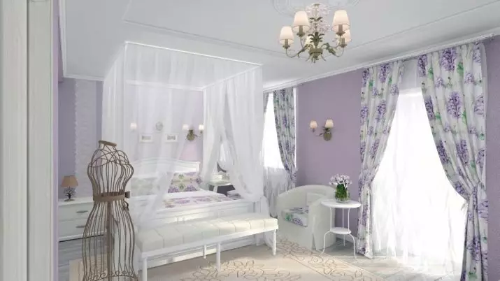 Lila-slaapkamer (95 foto's): Wat is die kleure van agtergrond en gordyne om te kies? Idees vir interieurontwerp, kombinasie met laventel en wit kleure. Watter meubels word gekombineer met? 9881_45