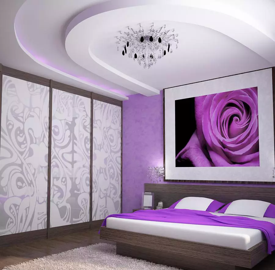 LILAC Dormitorio (95 fotos): Cales son os tons de fondo e cortinas para escoller? Ideas para deseño de interiores, combinación con lavanda e cores brancas. Que mobles se combinan con? 9881_74