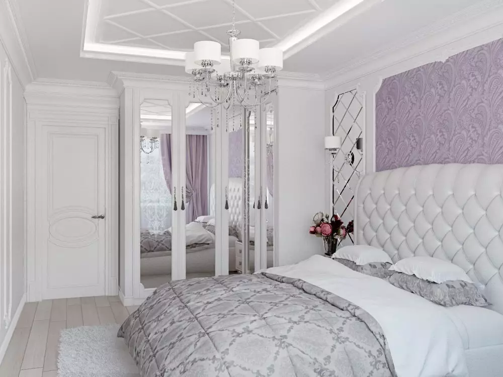 LILAC Dormitorio (95 fotos): Cales son os tons de fondo e cortinas para escoller? Ideas para deseño de interiores, combinación con lavanda e cores brancas. Que mobles se combinan con? 9881_83