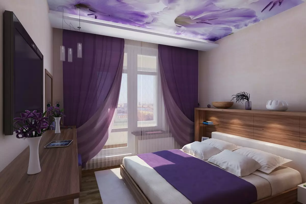 LILAC Dormitorio (95 fotos): Cales son os tons de fondo e cortinas para escoller? Ideas para deseño de interiores, combinación con lavanda e cores brancas. Que mobles se combinan con? 9881_86