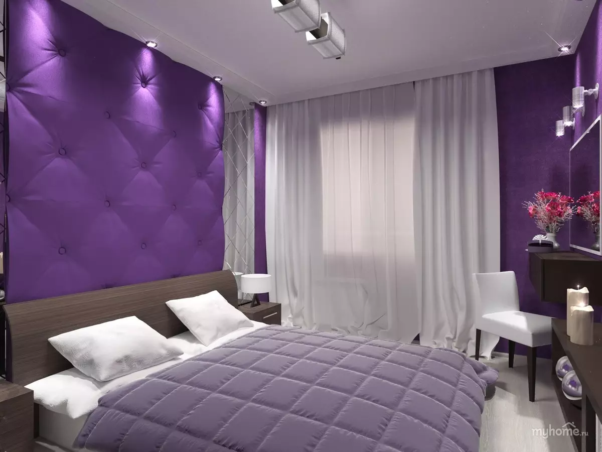 LILAC Dormitorio (95 fotos): Cales son os tons de fondo e cortinas para escoller? Ideas para deseño de interiores, combinación con lavanda e cores brancas. Que mobles se combinan con? 9881_89