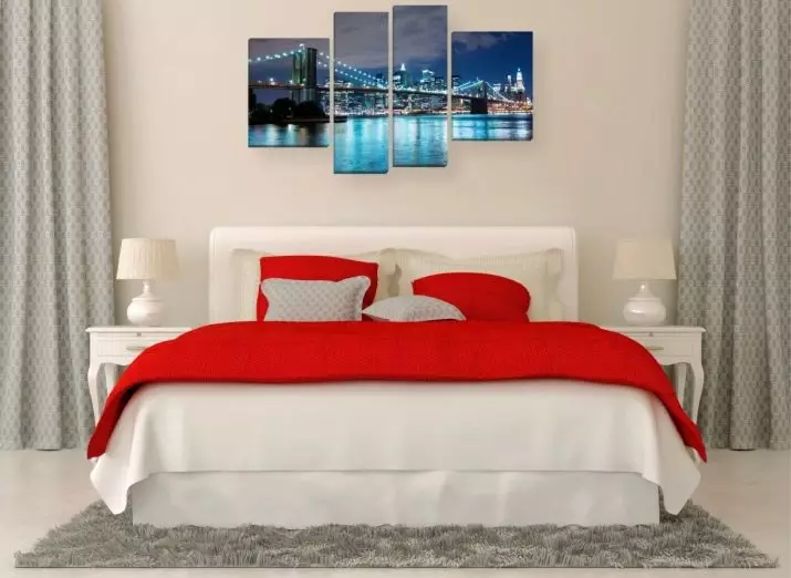 Fotografitë për dhomën e gjumit (88 foto): Çfarë hog mbi krevat? Ku mund të rri fotot modulare? Fenzui Opsionet e favorshme, fotografi të bukura në mur të brendshëm në stilet klasike dhe të tjera 9883_85