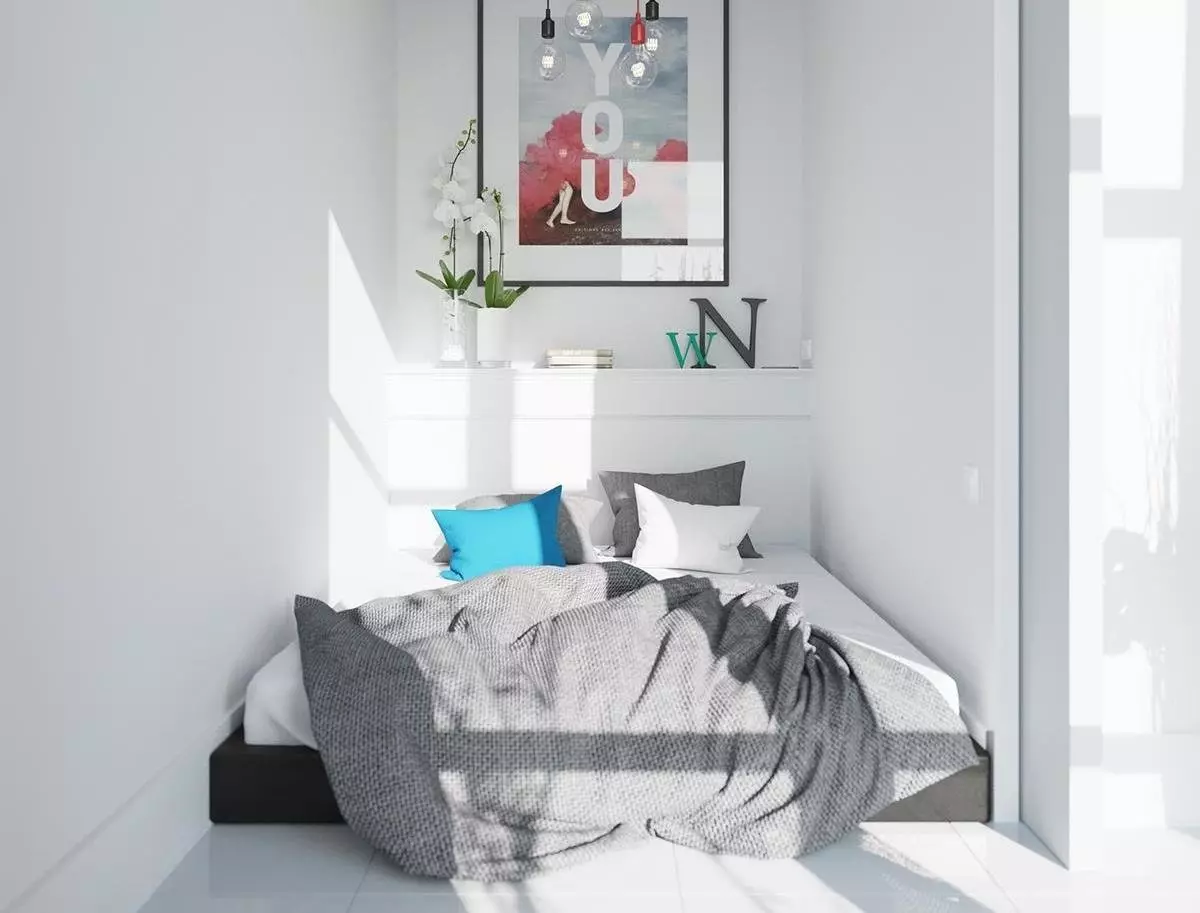 Das Design von kleinen Schlafzimmern von 5-6 Quadratmetern. M (77 Fotos): Eigenschaften des Zimmerinnenraums mit einem Fenster in einem modernen Stil. Wie wählt man eine 2x3-Raum-Tapete aus? 9884_11