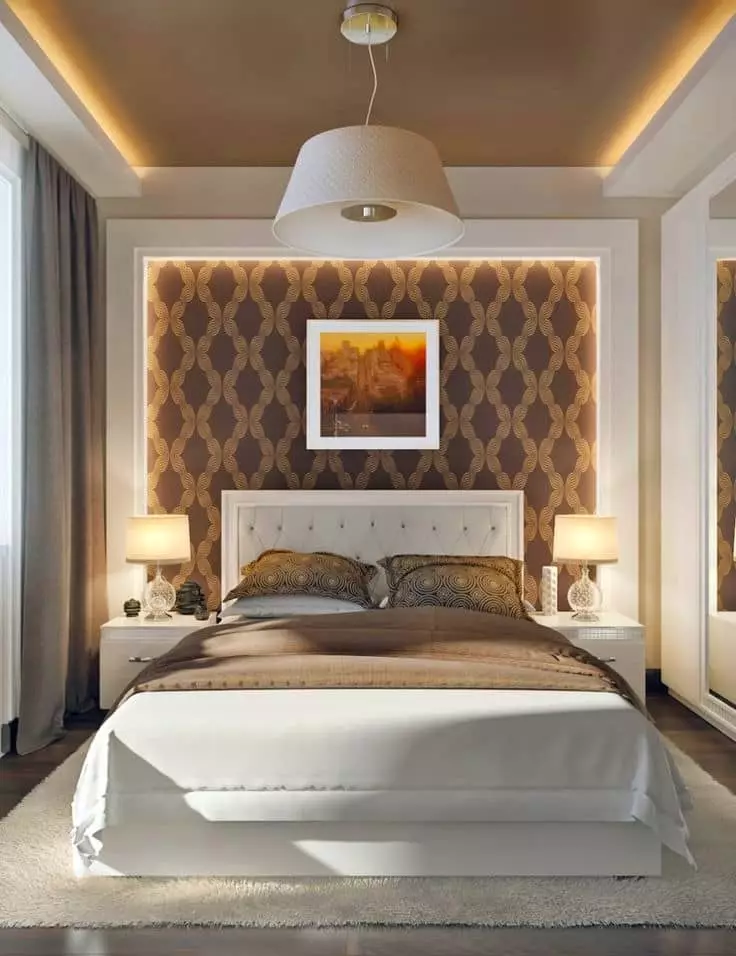 Das Design von kleinen Schlafzimmern von 5-6 Quadratmetern. M (77 Fotos): Eigenschaften des Zimmerinnenraums mit einem Fenster in einem modernen Stil. Wie wählt man eine 2x3-Raum-Tapete aus? 9884_17