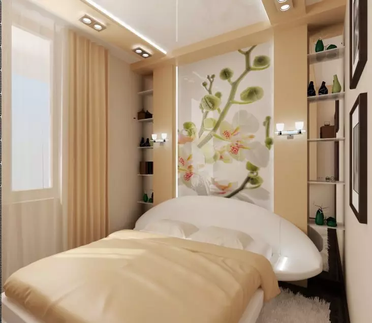 Das Design von kleinen Schlafzimmern von 5-6 Quadratmetern. M (77 Fotos): Eigenschaften des Zimmerinnenraums mit einem Fenster in einem modernen Stil. Wie wählt man eine 2x3-Raum-Tapete aus? 9884_23