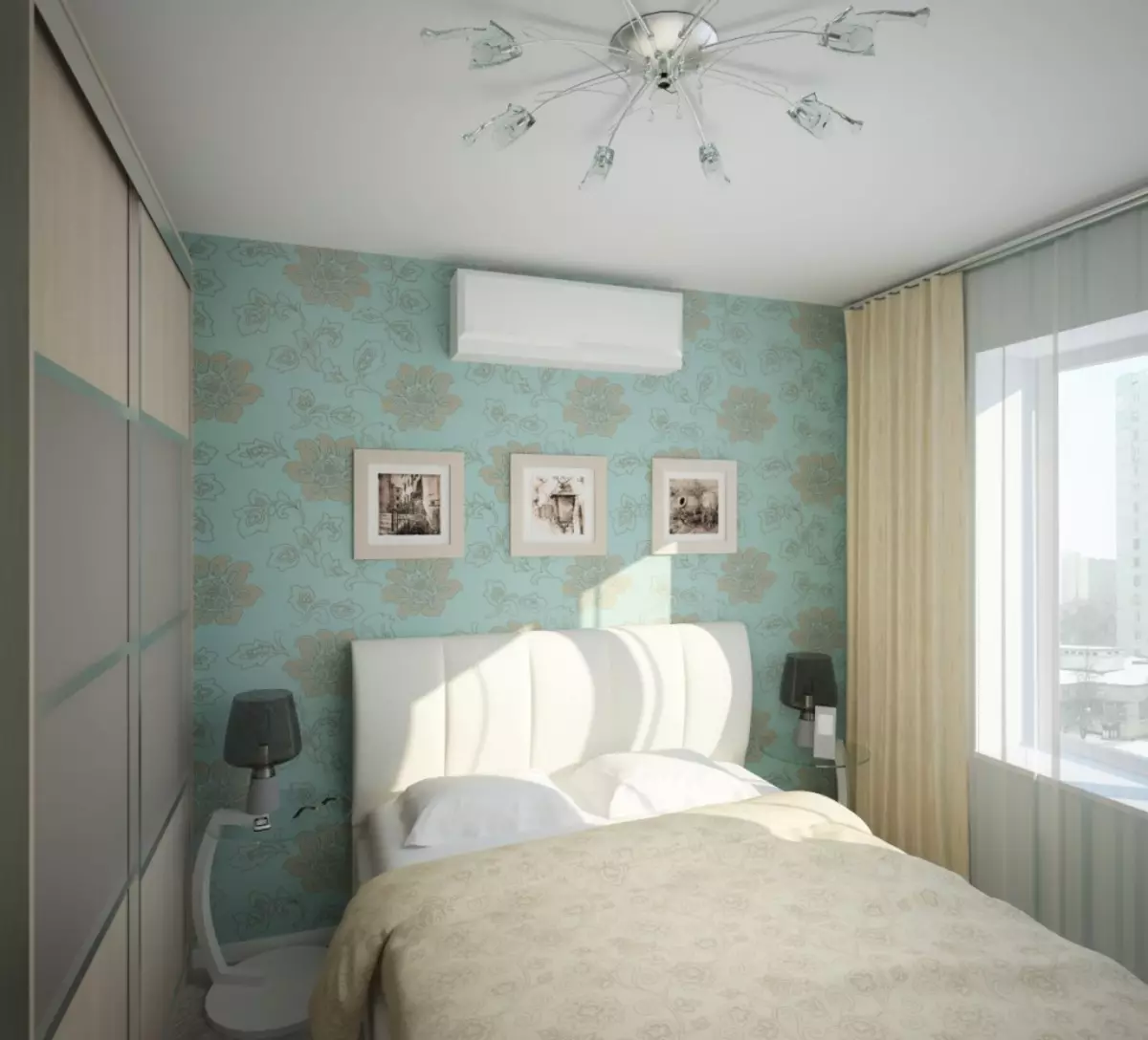 Das Design von kleinen Schlafzimmern von 5-6 Quadratmetern. M (77 Fotos): Eigenschaften des Zimmerinnenraums mit einem Fenster in einem modernen Stil. Wie wählt man eine 2x3-Raum-Tapete aus? 9884_29