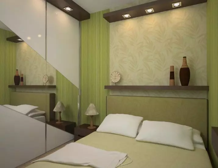 Das Design von kleinen Schlafzimmern von 5-6 Quadratmetern. M (77 Fotos): Eigenschaften des Zimmerinnenraums mit einem Fenster in einem modernen Stil. Wie wählt man eine 2x3-Raum-Tapete aus? 9884_67