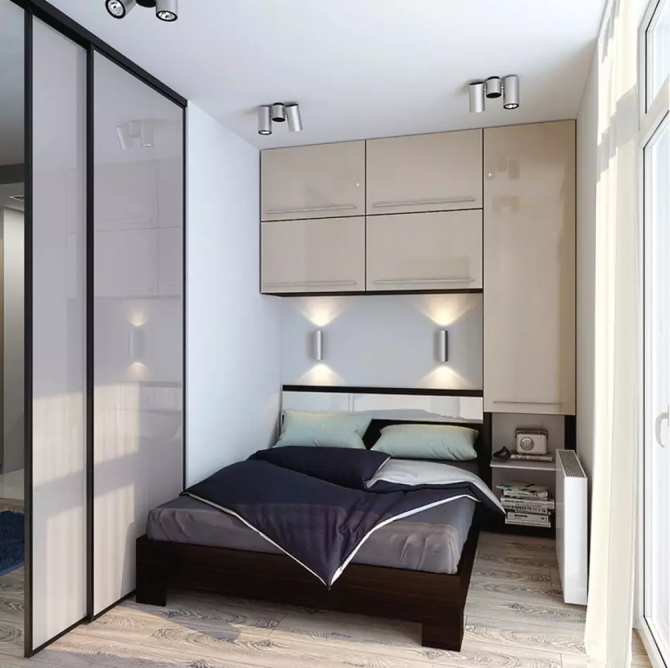 Designul suprafeței dormitoarelor mici de 5-6 metri pătrați. M (77 fotografii): Caracteristicile camerei interioare cu o fereastră într-un stil modern. Cum de a alege un tapet de 2x3 camere? 9884_69