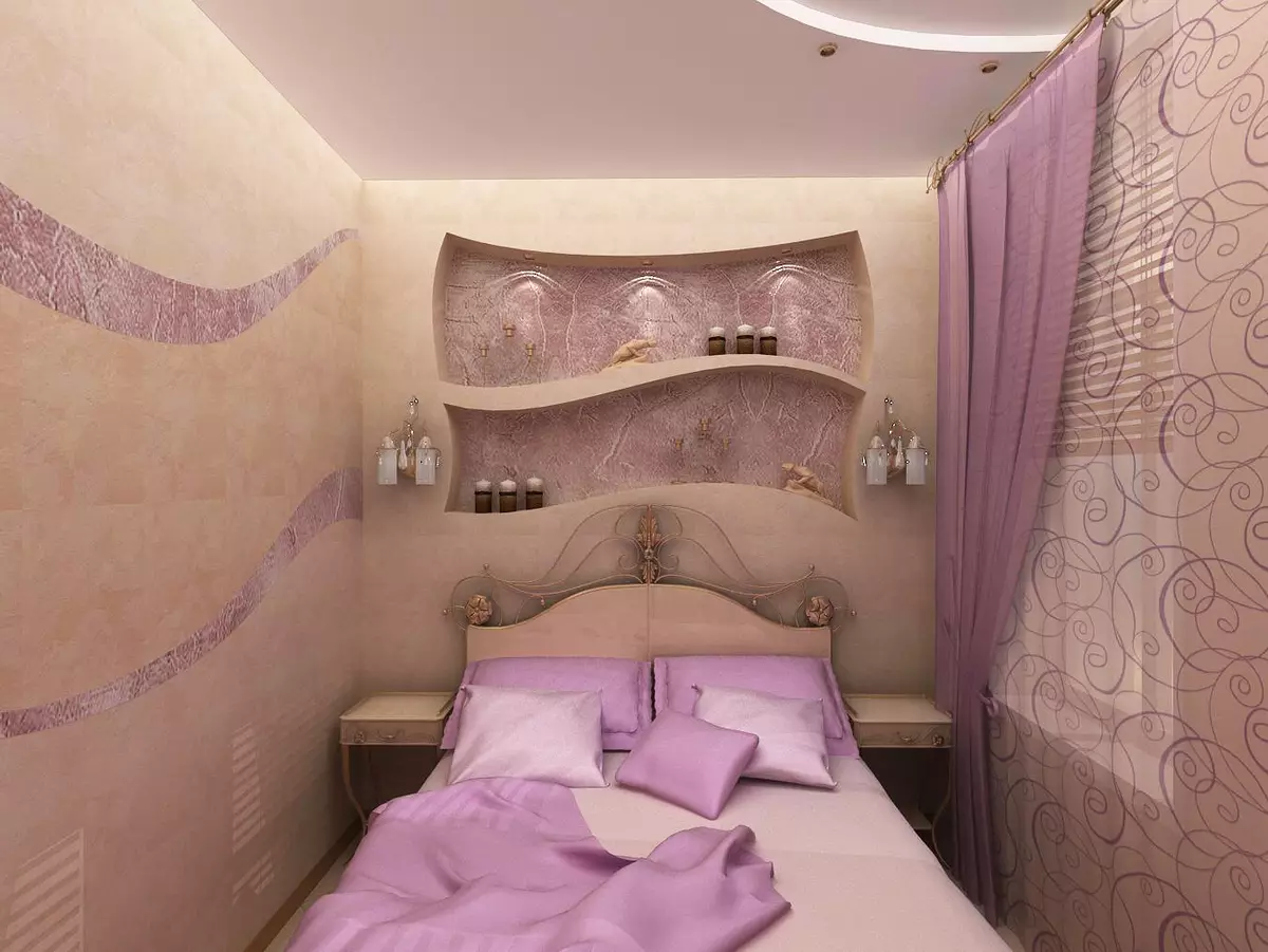 Das Design von kleinen Schlafzimmern von 5-6 Quadratmetern. M (77 Fotos): Eigenschaften des Zimmerinnenraums mit einem Fenster in einem modernen Stil. Wie wählt man eine 2x3-Raum-Tapete aus? 9884_8