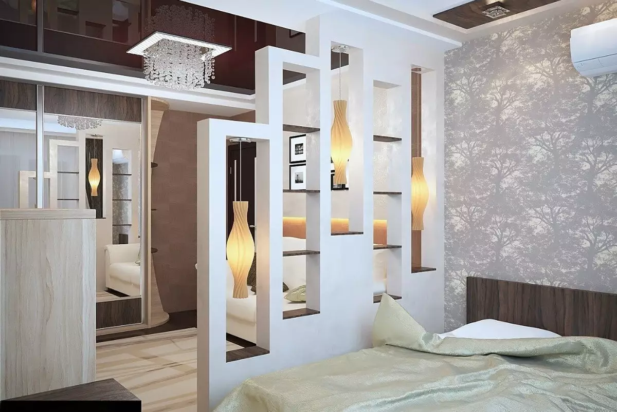 Dormitorul de decorare (63 poze): decoratiuni de perete cu lemn si clase, ziduri din caramida din piatra decorativa si gresie in dormitoare interioare din apartament, alte optiuni 9886_41