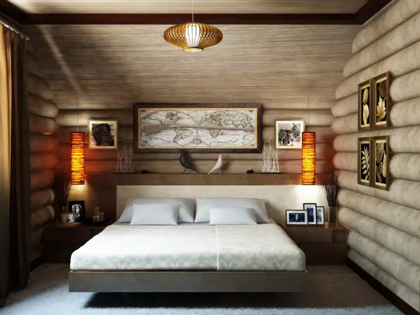 Yatak Odası Dekorasyonu (63 Fotoğraf): Ahşap ve fıçı tahtası ile duvar dekorasyonu, Dekoratif taştan yapılmış tuğla duvarlar ve iç yatak odalarında fayans, diğer seçenekler 9886_45