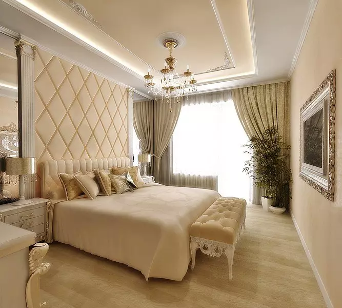 Slaapkamer in beige tonen (89 foto's): interieurontwerp met gordijnen en behang beige. Hoe wordt het gecombineerd met blauwe en grijze tonen? Heldere accenten op de muren maken 9889_18