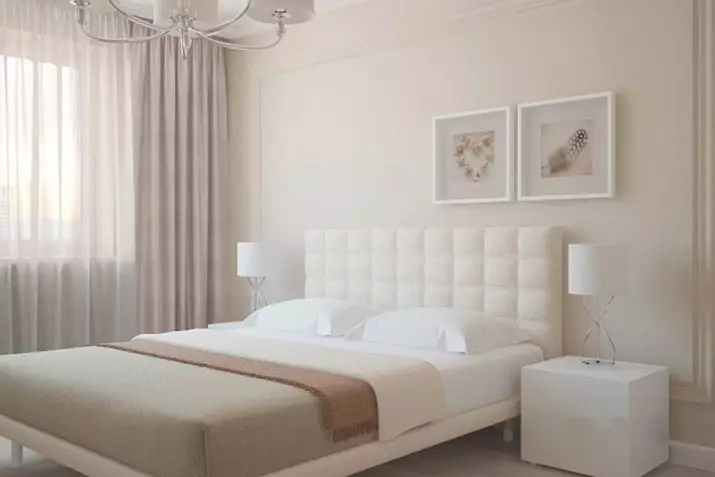 Slaapkamer in beige tonen (89 foto's): interieurontwerp met gordijnen en behang beige. Hoe wordt het gecombineerd met blauwe en grijze tonen? Heldere accenten op de muren maken 9889_2