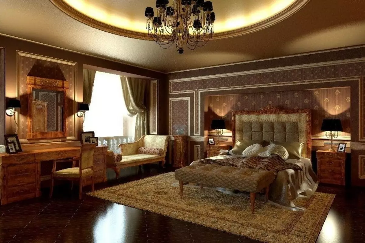 침실 고전적인 스타일 (72 사진) : 고전적인 디자인, 인테리어의 밝고 갈색 가구. 작은 침실과 큰 침실을위한 벽지 선택 9891_18